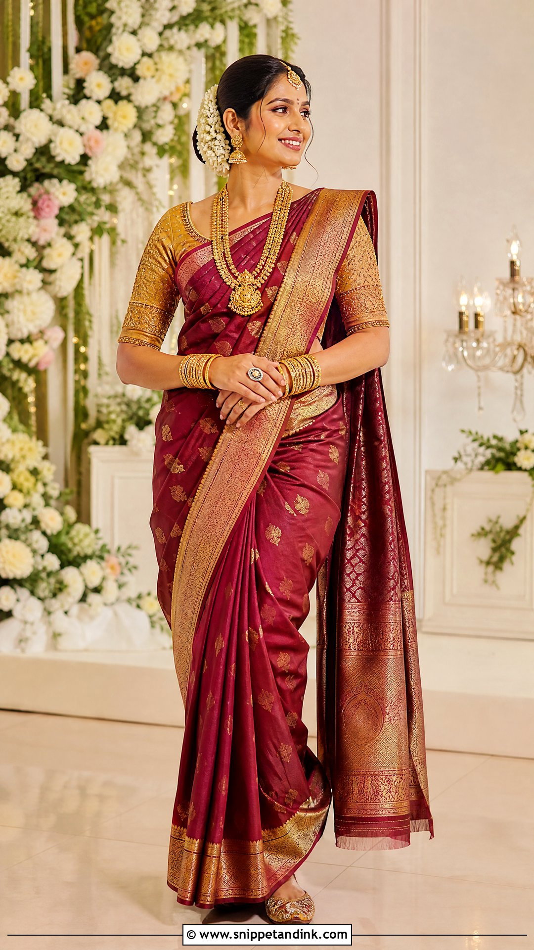 Maroon Silk Saree Pellikuthuru Look - Snippet and Ink - 20 Pellikuthuru Look Ideas