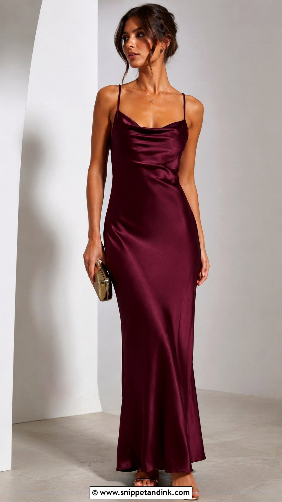Maroon Slip Gown With Strappy Heels - Snippet and Ink - 30 Maroon Gown Ideas