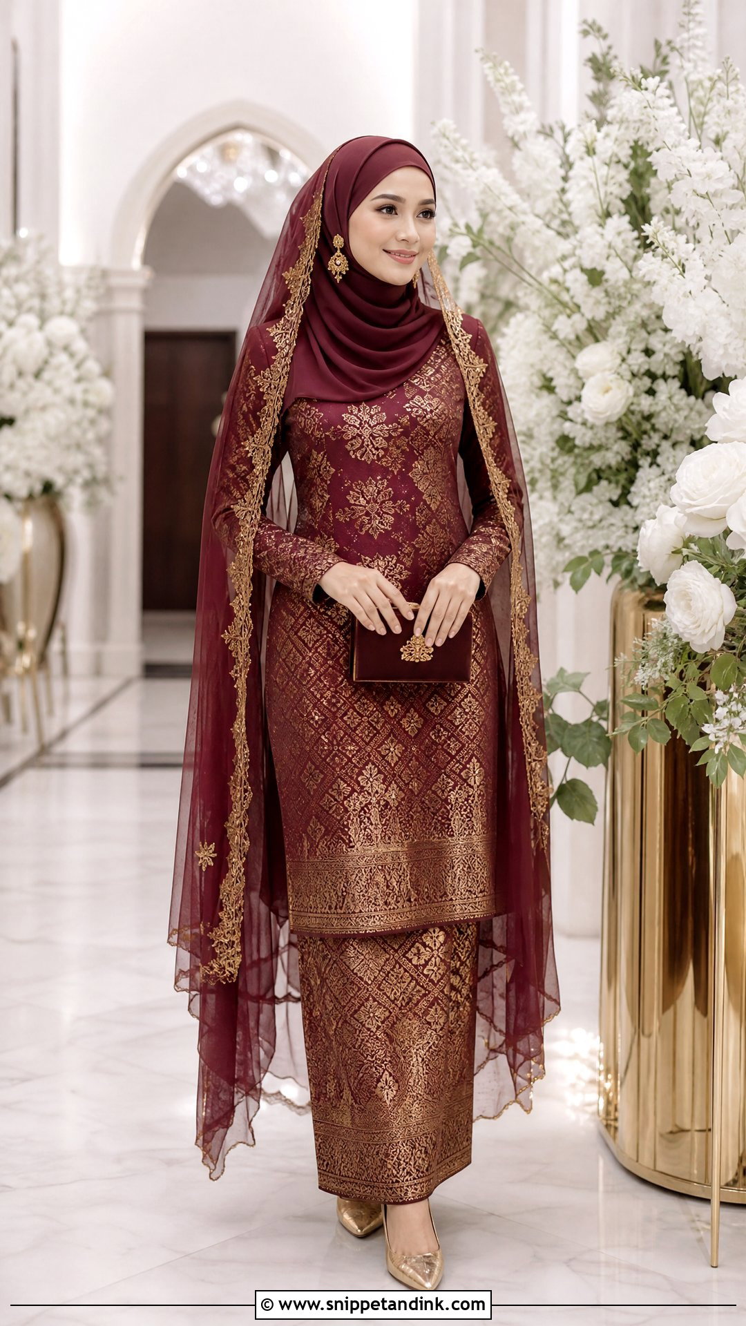 Maroon Songket Baju Kurung - Snippet and Ink - 20 Wedding Songket Ideas