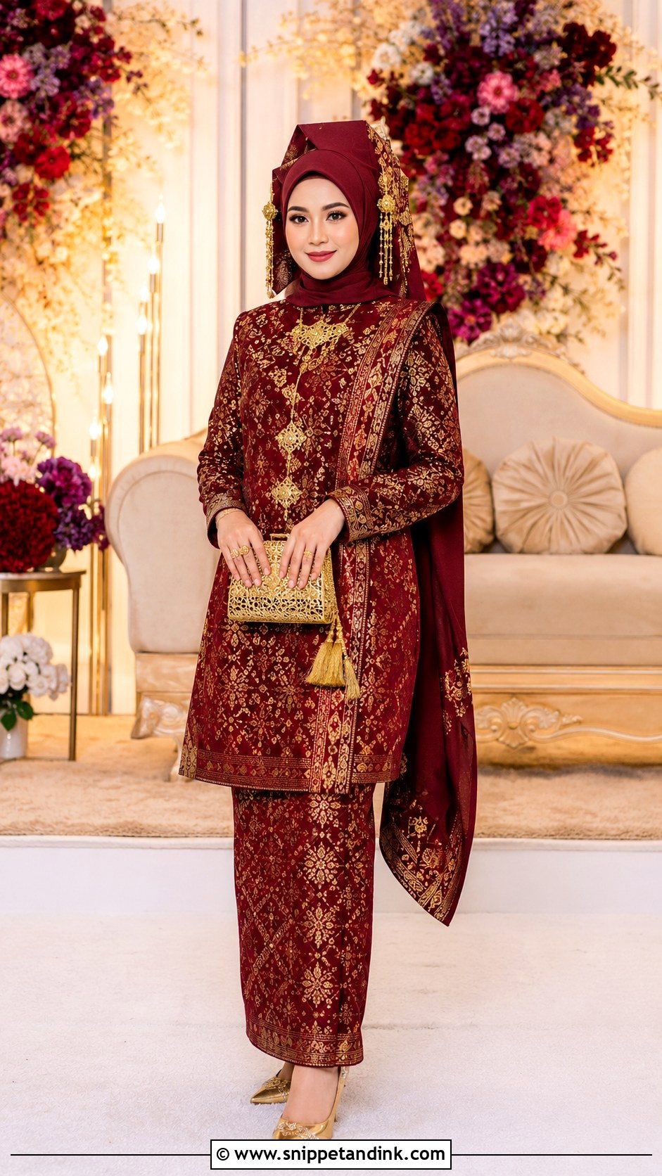 Maroon Songket Baju Sanding - Snippet and Ink - 30 Malay Wedding Dress Ideas