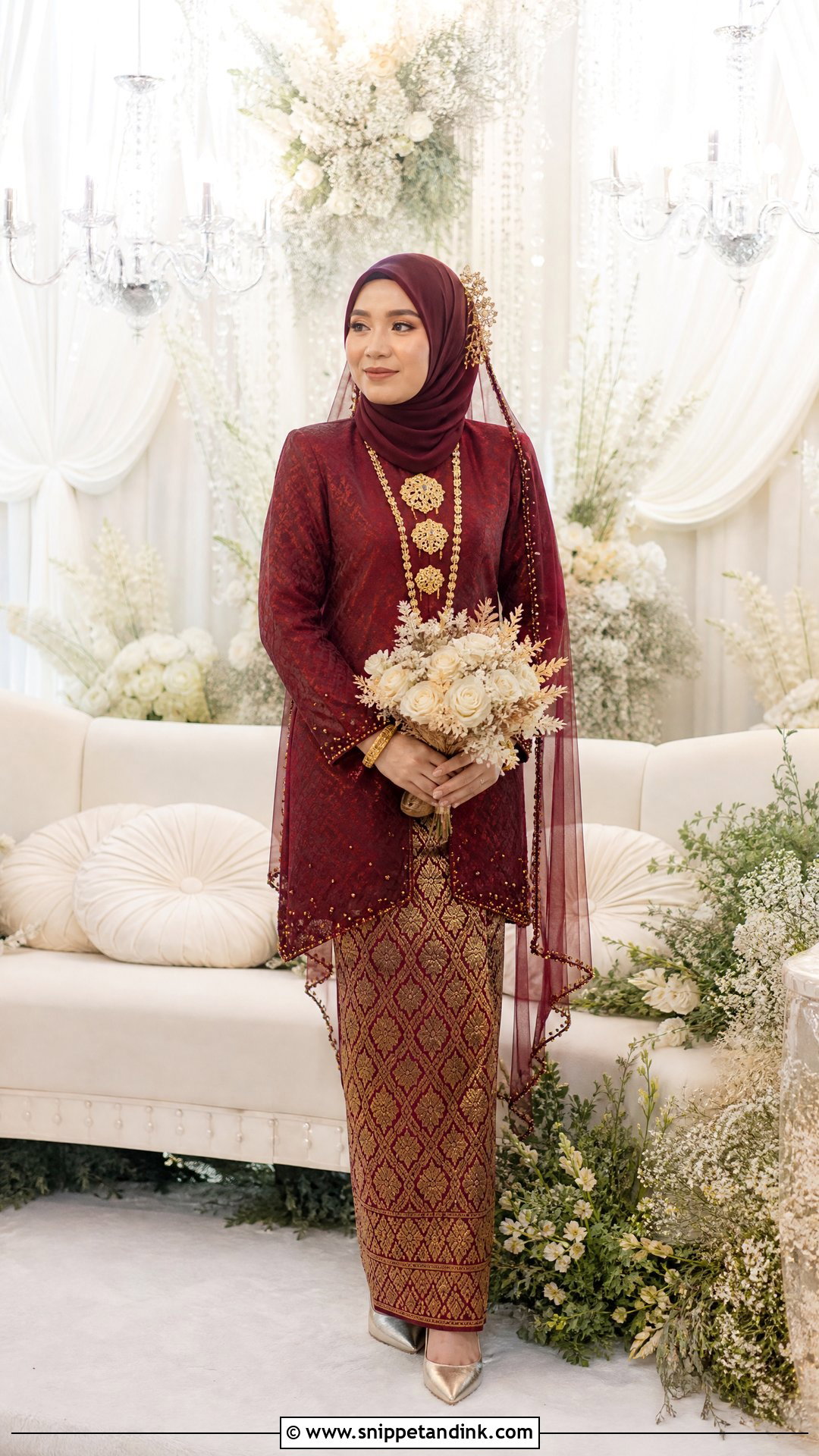 Maroon Songket Baju Sanding - Snippet and Ink - 25 Melayu Wedding Dress Ideas