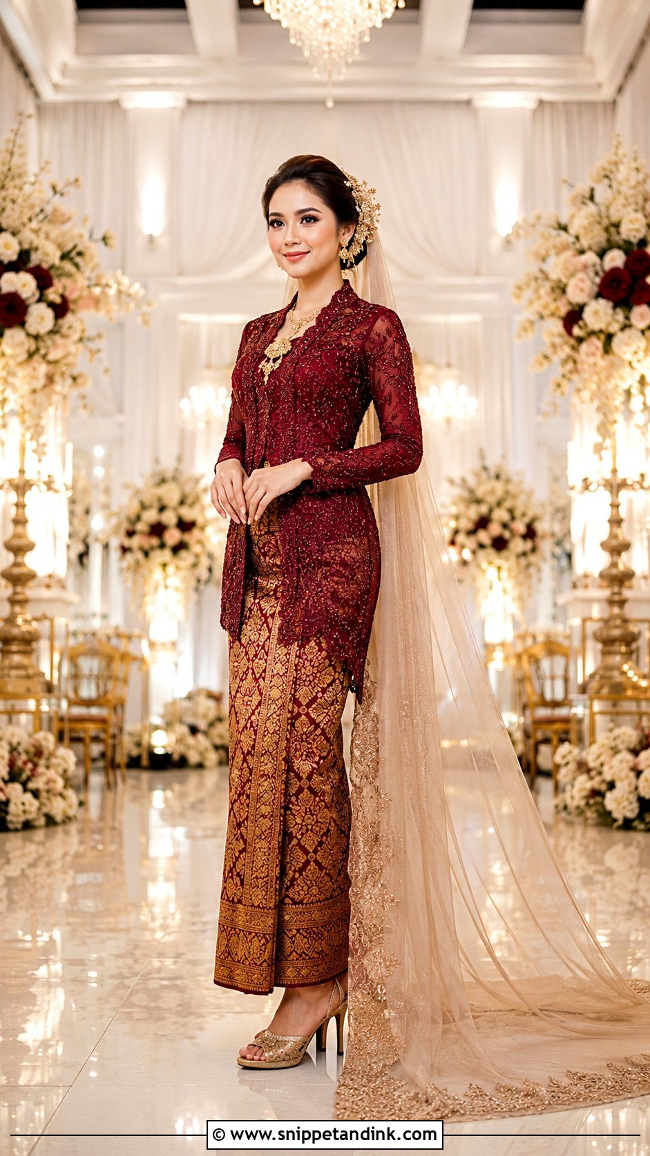 Maroon Songket Wedding Dress - Snippet and Ink - 30 Songket Wedding Dress Ideas