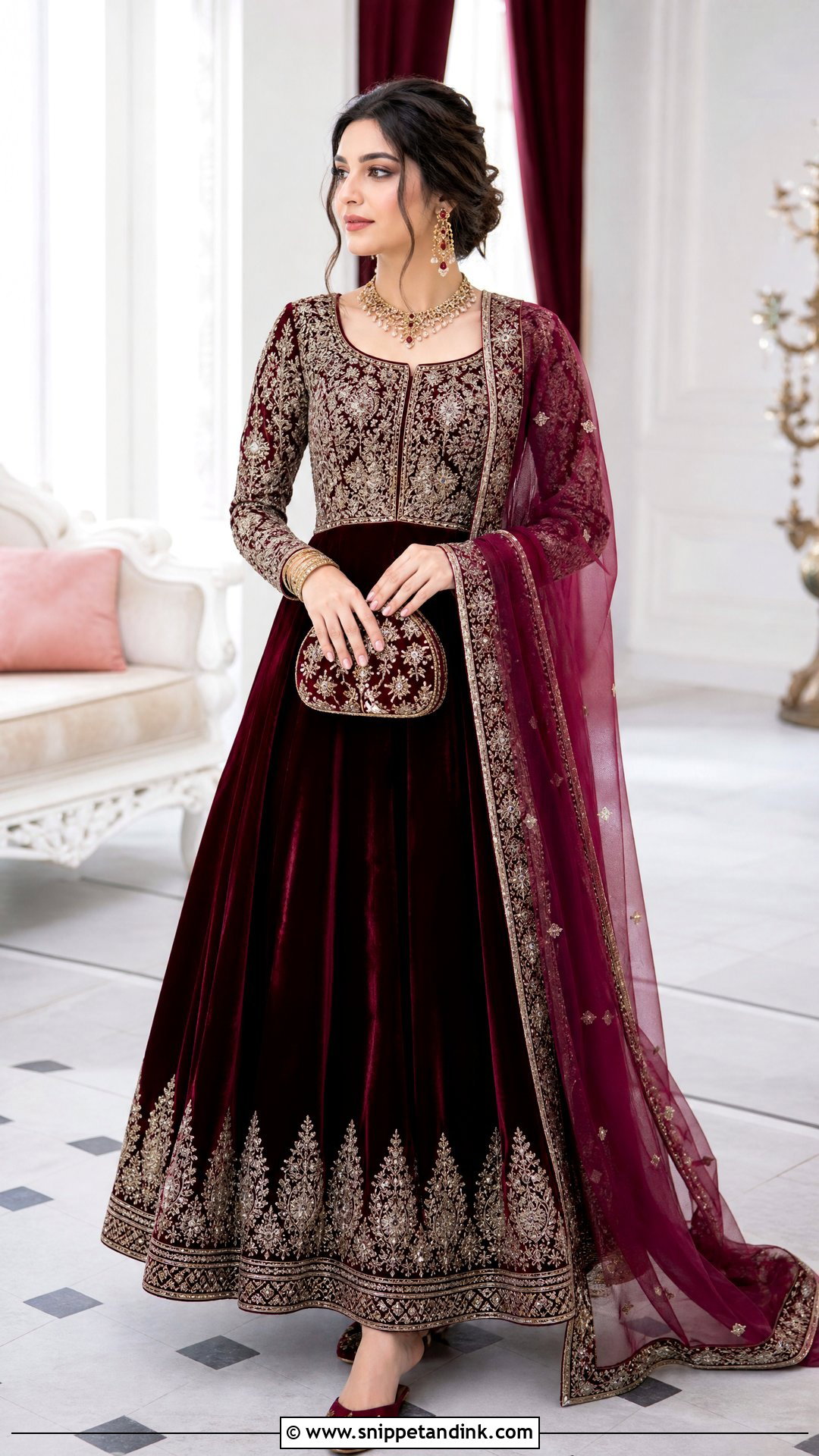 Maroon Velvet Afghan Wedding Dress - Snippet and Ink - 20 Traditional Afghan Wedding Dress Ideas