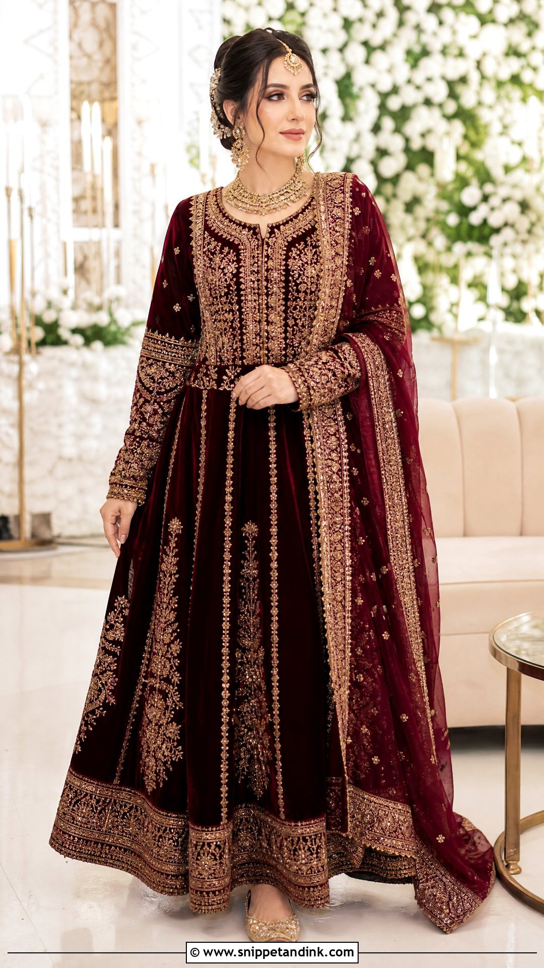 Maroon Velvet Afghan Wedding Dress - Snippet and Ink - 20 Afghan Wedding Dresses