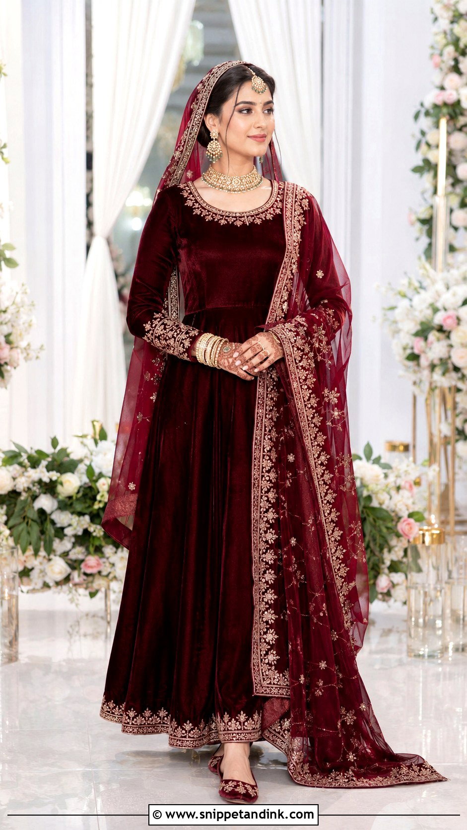 Maroon Velvet Anarkali Bridal Dress - Snippet and Ink - 20 Anarkali Bridal Dress Ideas