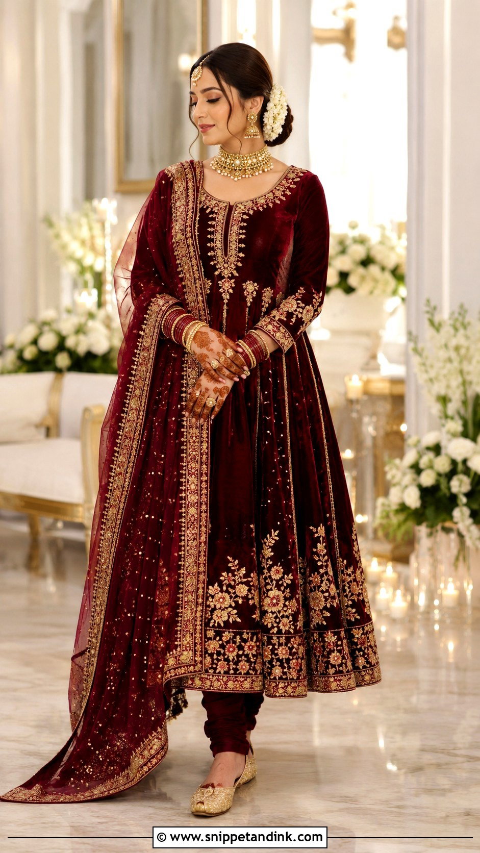 Maroon Velvet Anarkali Punjabi Bridal Suit - Snippet and Ink - 20 Indian Punjabi Bridal Suits