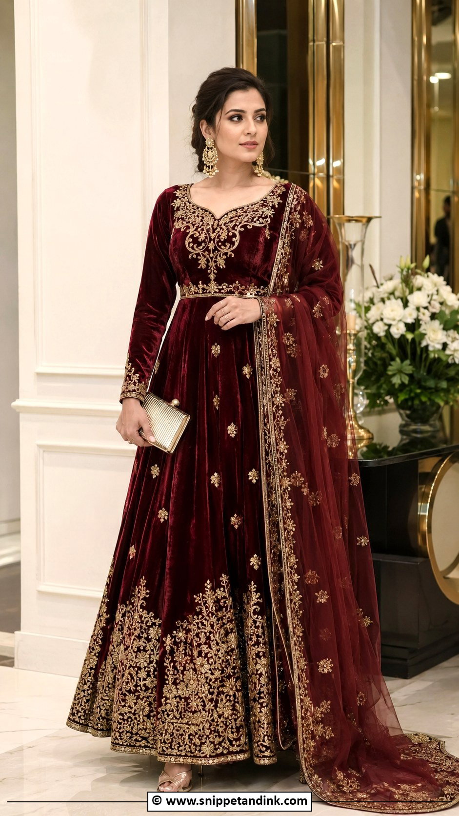 Maroon Velvet Anarkali Wedding Suit - Snippet and Ink - 25 Heavy Anarkali Wedding Suits