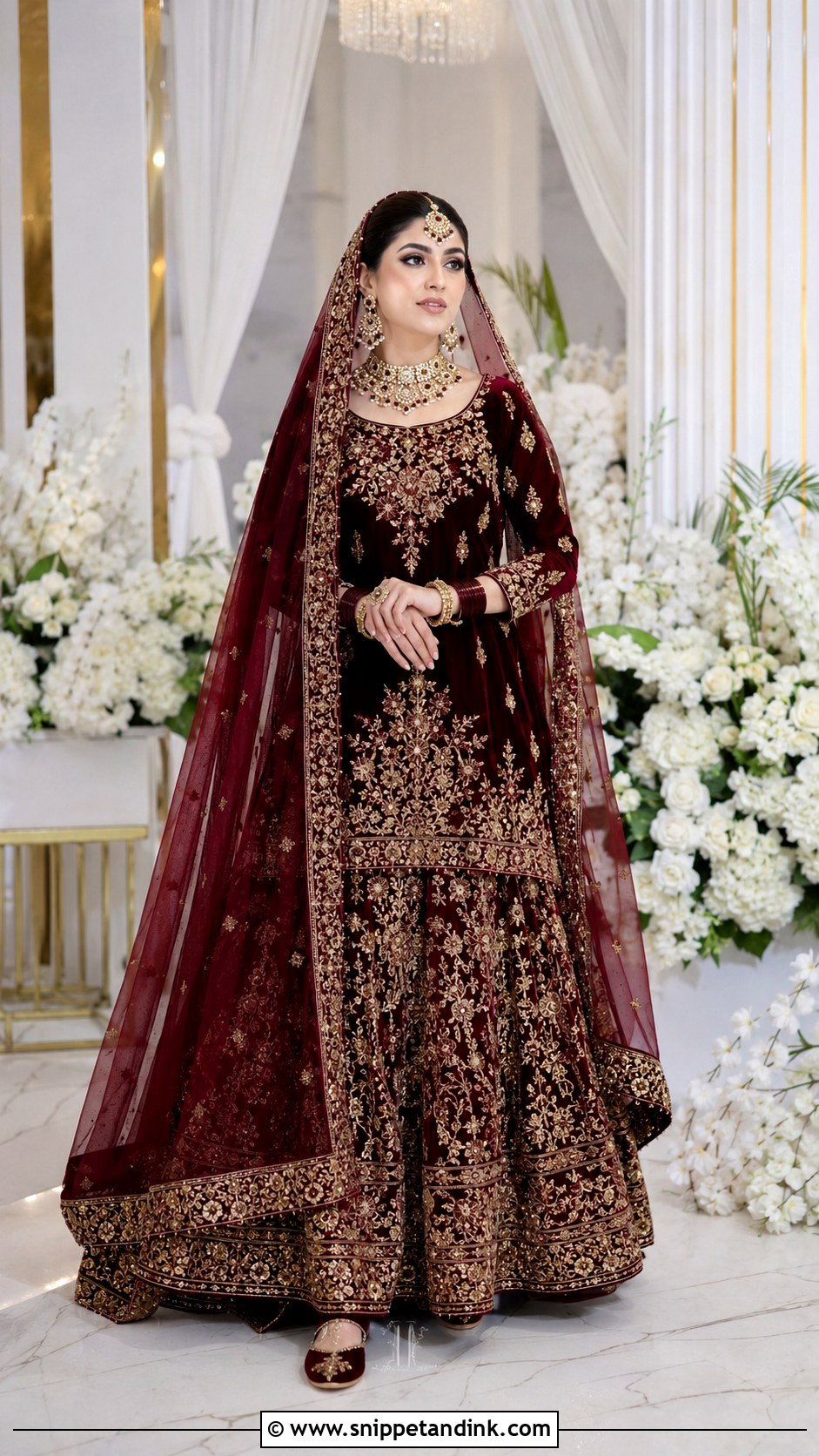 Maroon Velvet Barat Bridal Lehenga - Snippet and Ink - 20 Bridal Dresses for Barat