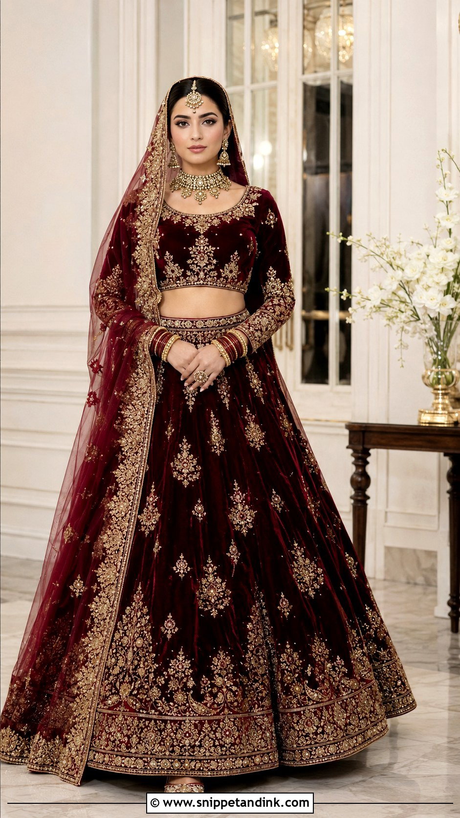 Maroon Velvet Barat Bridal Lehenga - Snippet and Ink - 20 Barat Bridal Dress Ideas