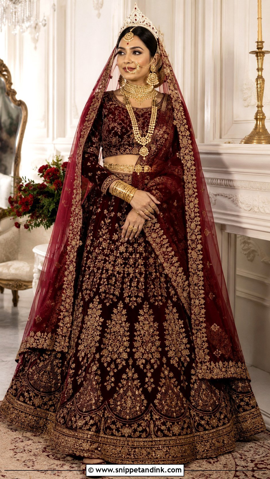 Maroon Velvet Bengali Bridal Look - Snippet and Ink - 20 Bengali Bride Wedding Look Ideas