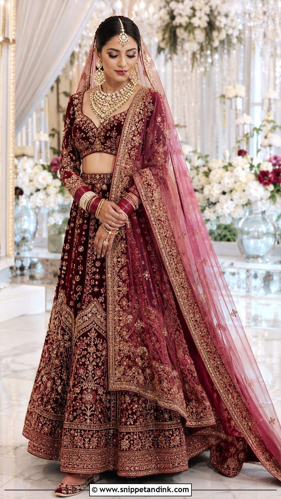 Maroon Velvet Bollywood Bridal Lehenga - Snippet and Ink - 20 Bollywood Bridal Ideas