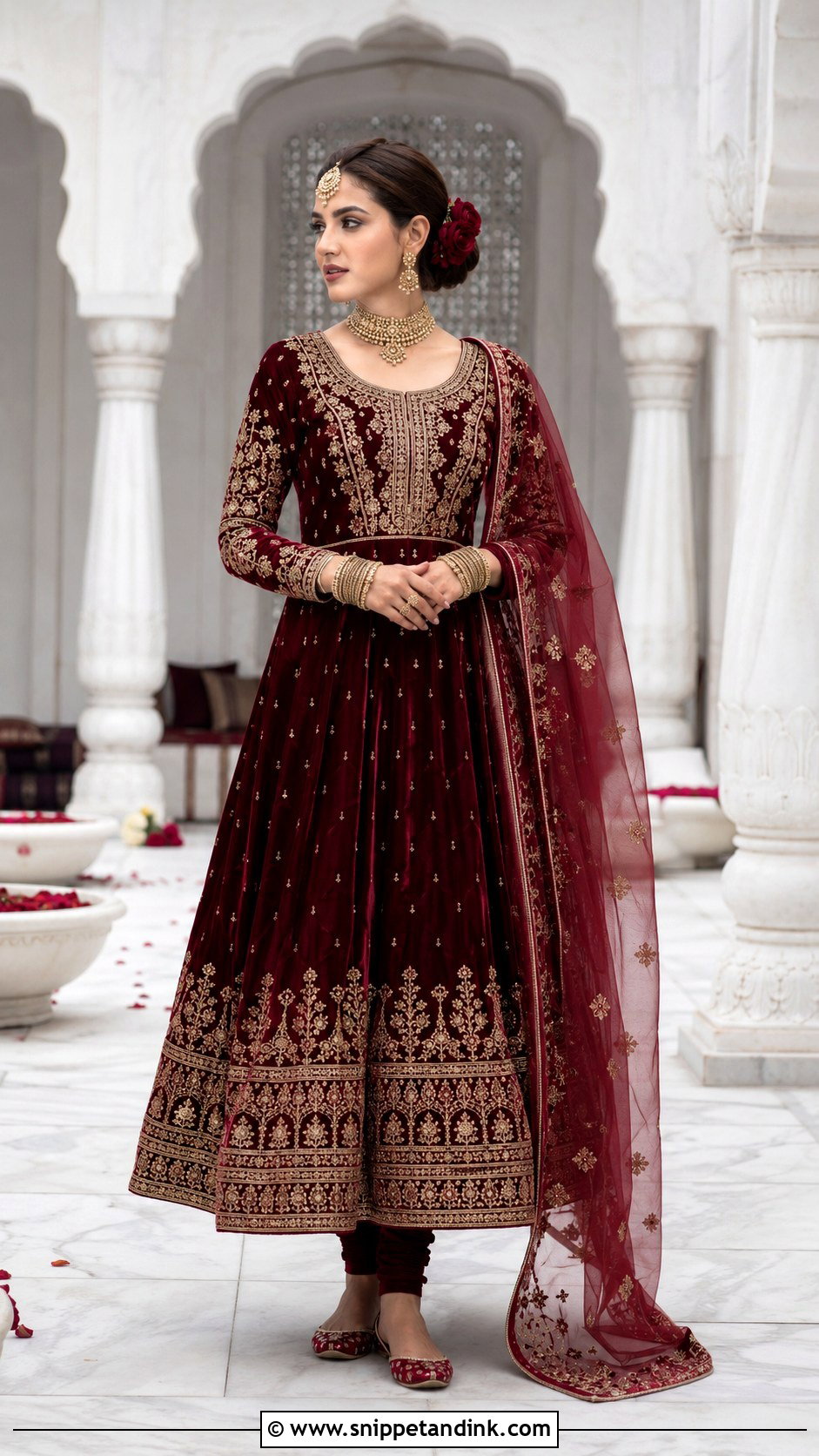 Maroon Velvet Bridal Anarkali Suit - Snippet and Ink - 20 Bridal Anarkali Suits Brides