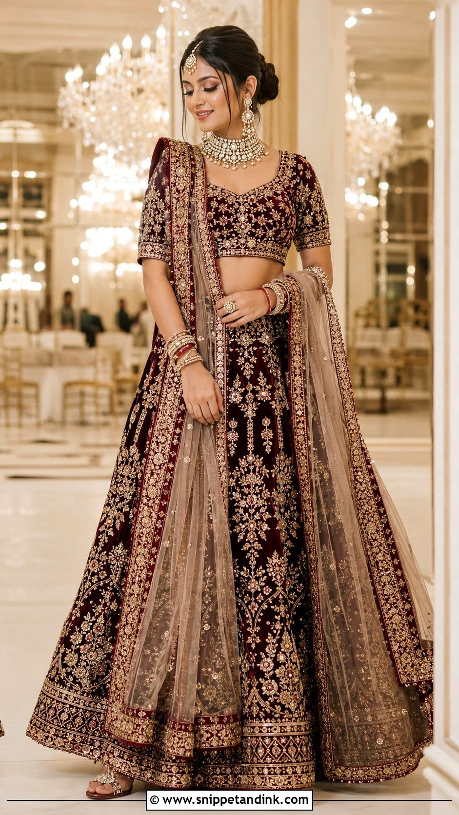 Maroon Velvet Bridal Chaniya Choli - Snippet and Ink - 20 Bridal Chaniya Choli Indian Weddings Ideas