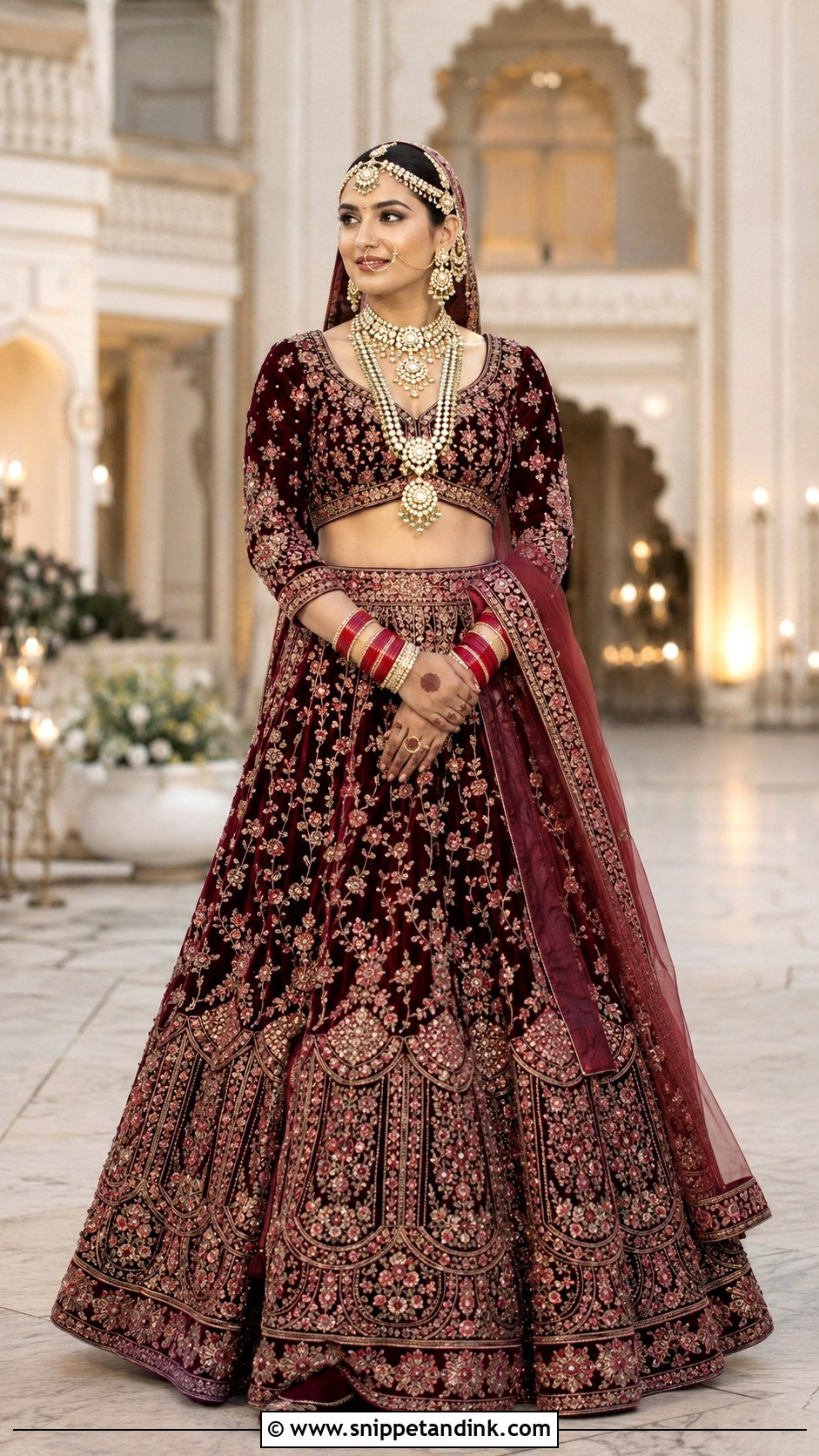 Maroon Velvet Bridal Chaniya Choli - Snippet and Ink - 20 Bridal Chaniya Choli Ideas