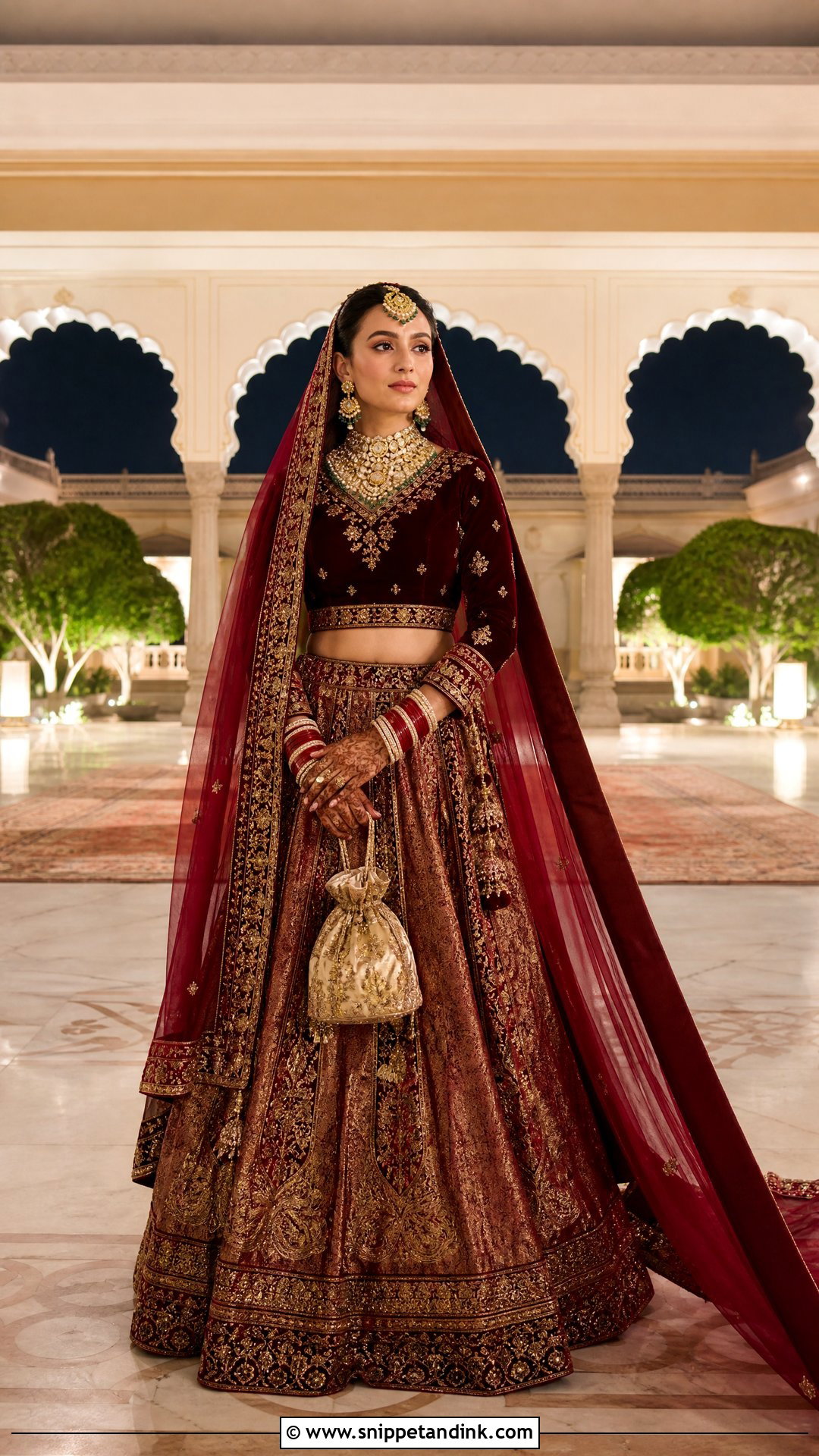 Maroon Velvet Bridal Choli With Full Sleeves - Snippet and Ink - 20 Indian Bridal Bride Choli Ideas