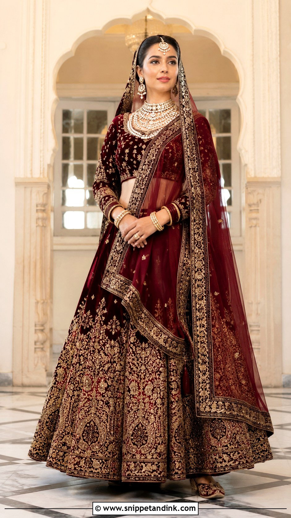 Maroon Velvet Bridal Lehenga - Snippet and Ink - 20 Indian Bridal Wear Ideas