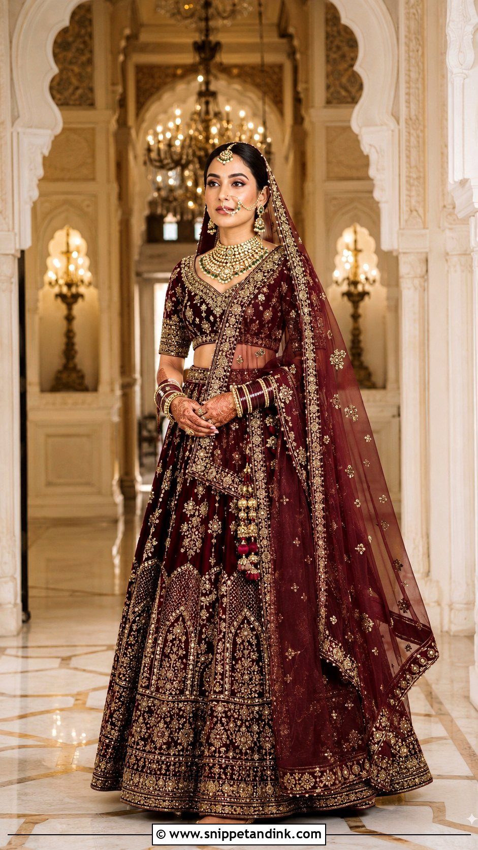 Maroon Velvet Bridal Lehenga - Snippet and Ink - 20 Indian Style Dulhan Dress Ideas