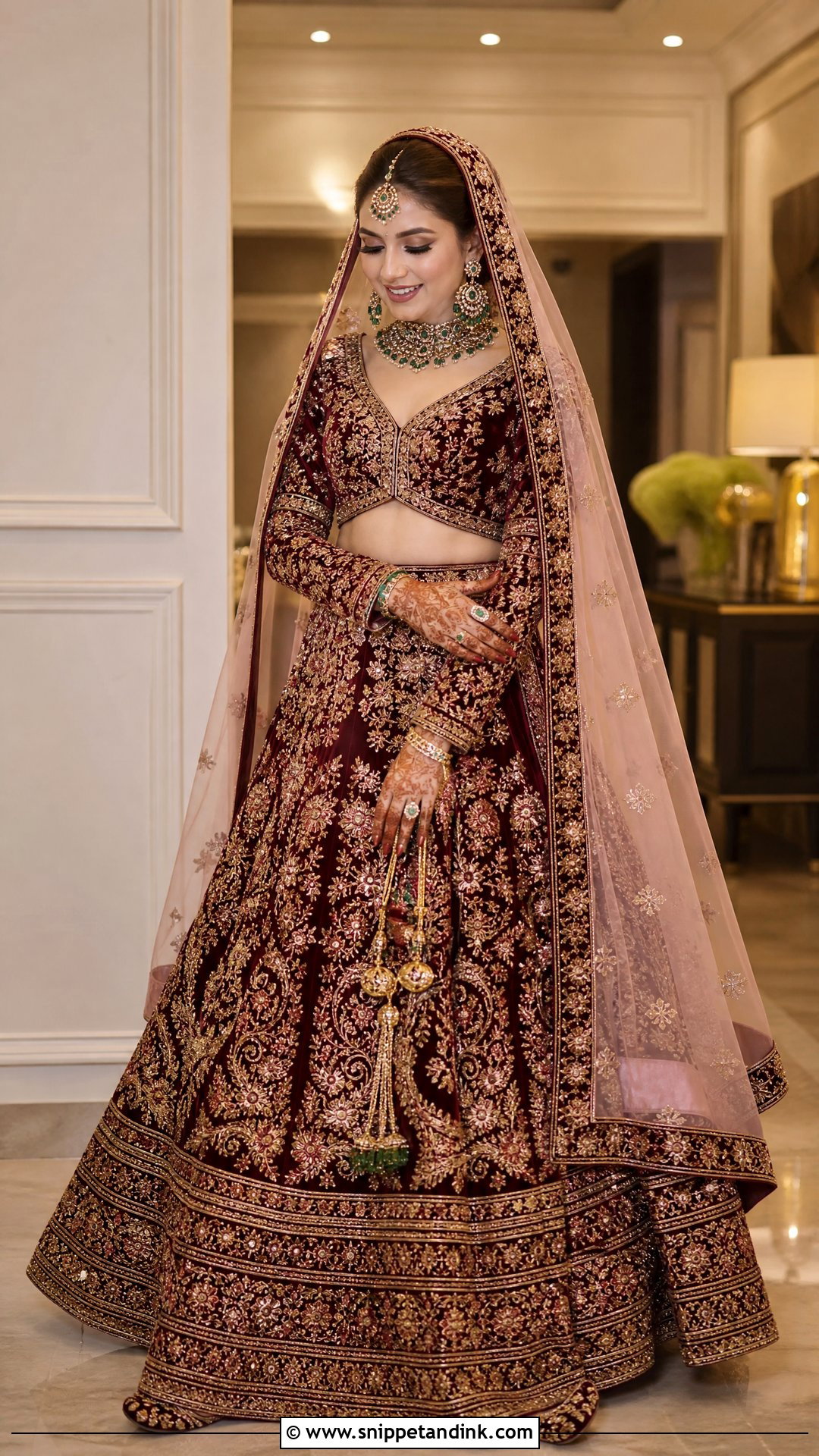 Maroon Velvet Bridal Lehenga - Snippet and Ink - 20 Royal Indian Bride Outfit Ideas