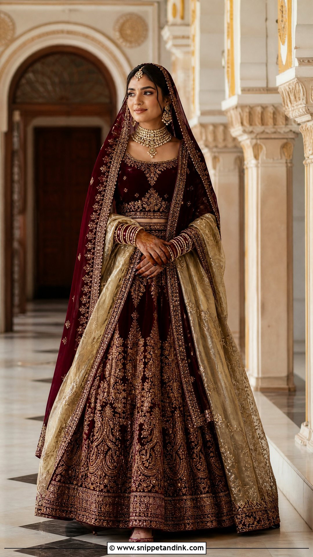 Maroon Velvet Bridal Lehenga - Snippet and Ink - 20 Unique Indian Bridal Outfits