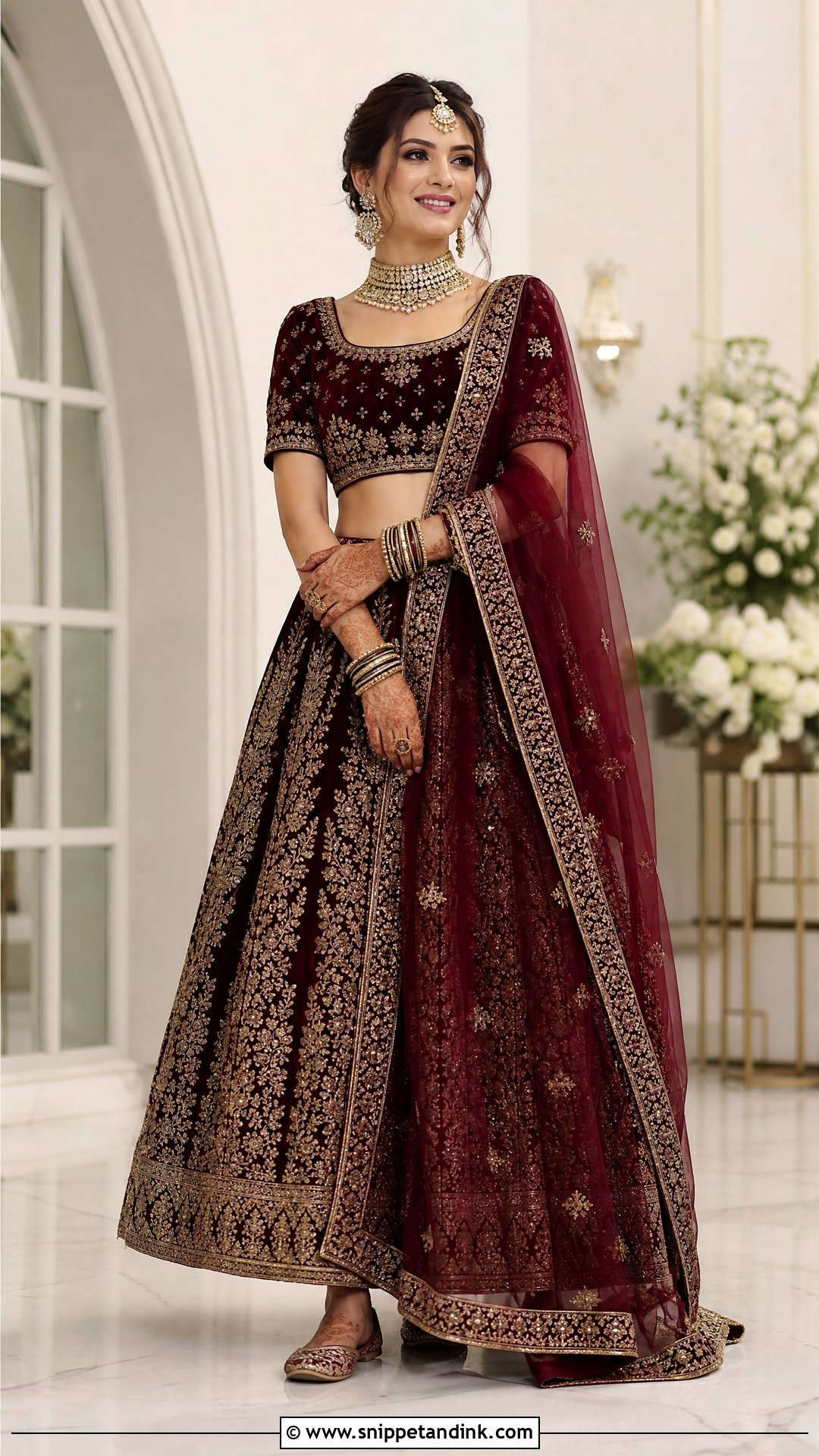 Maroon Velvet Bridal Lehenga - Snippet and Ink - 20 Wedding Lenghas Ideas