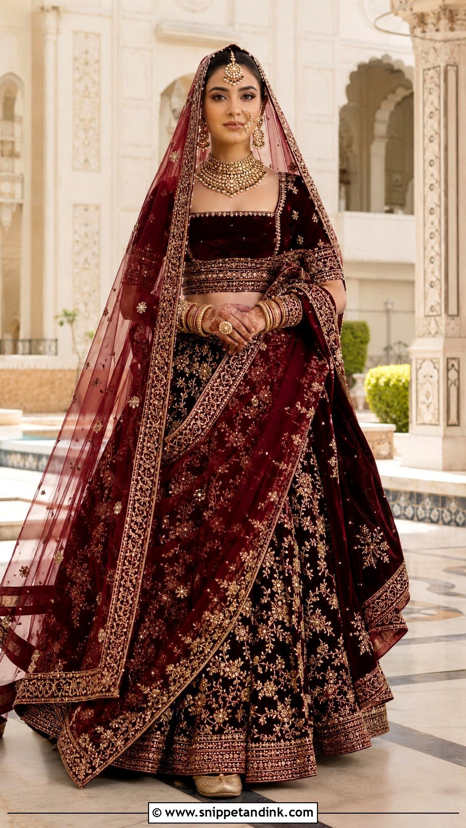 Maroon Velvet Bridal Lehenga - Snippet and Ink - 20 Latest Indian Bridal Dresses