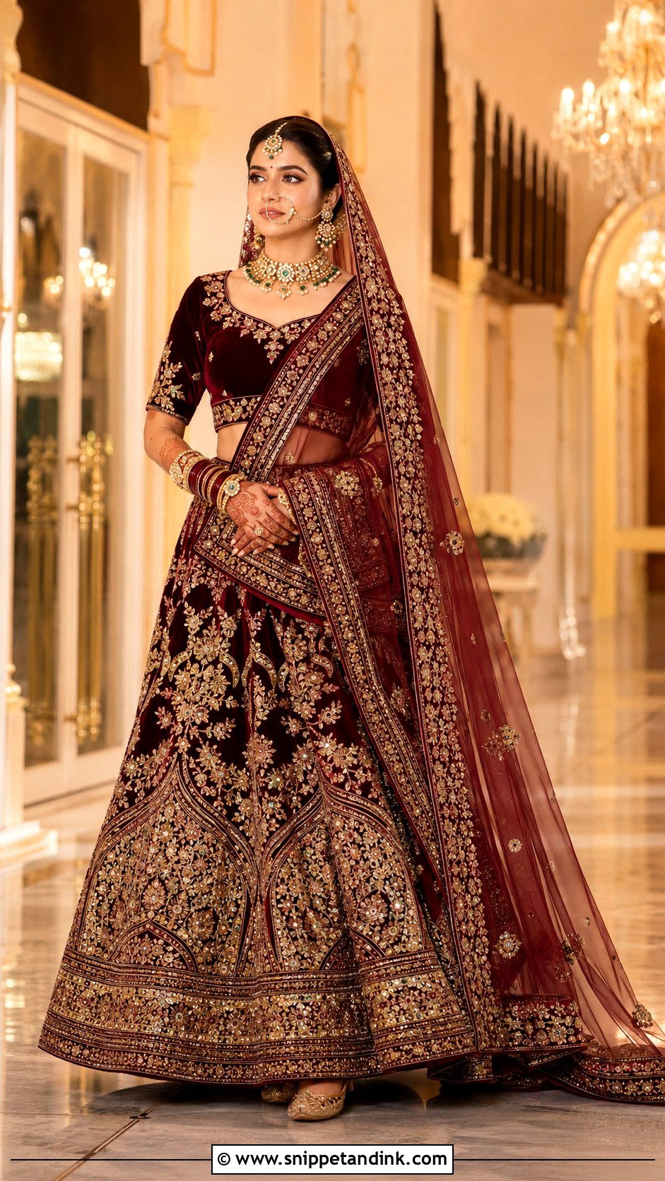 Maroon Velvet Bridal Lehenga - Snippet and Ink - 20 Lehanga Designs Bridal Collection