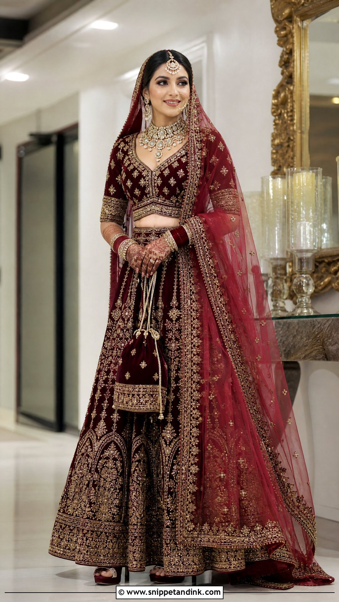 Maroon Velvet Bridal Lehenga - Snippet and Ink - 20 Lenghas for Wedding Ideas