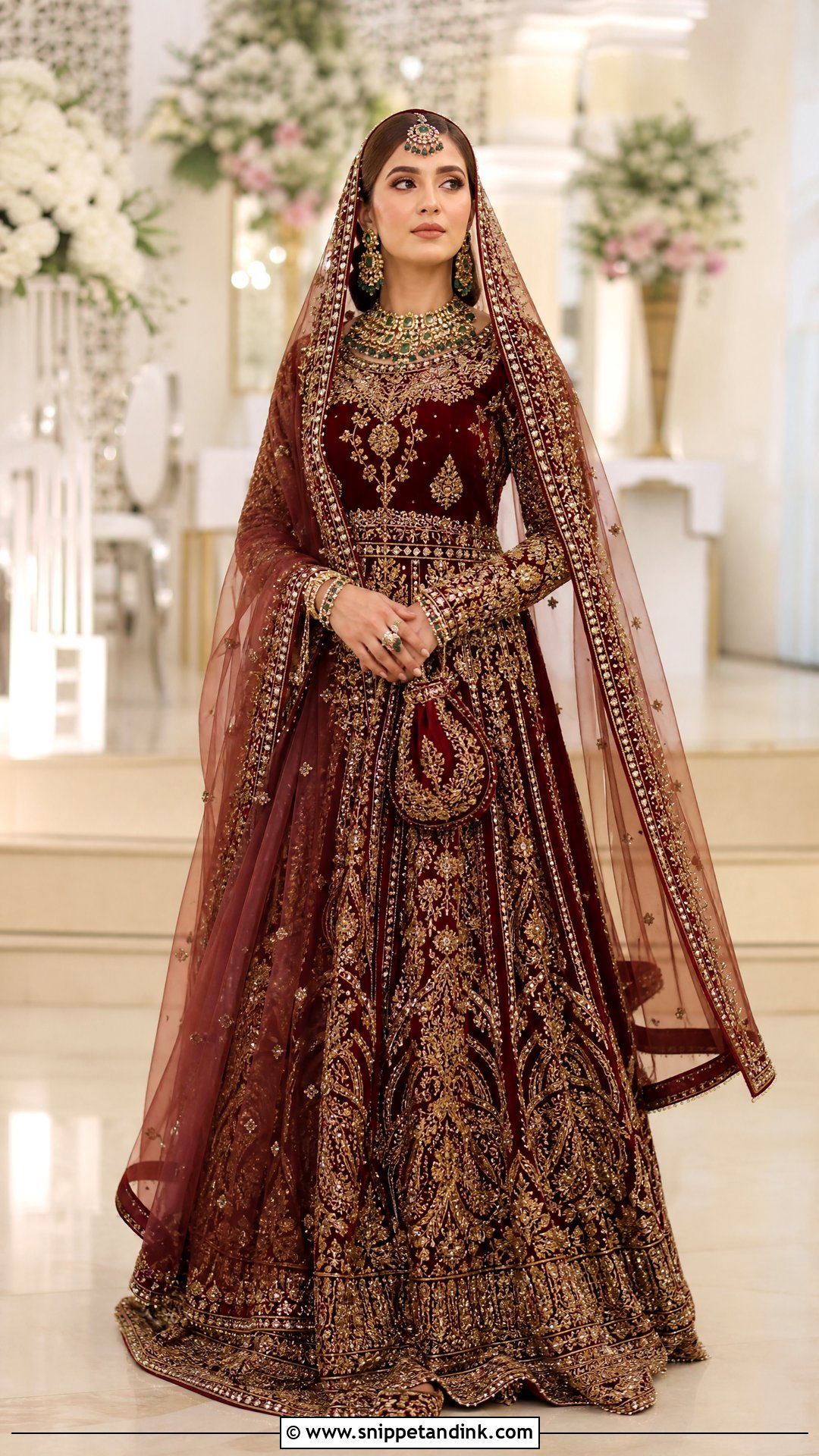 Maroon Velvet Bridal Lehenga - Snippet and Ink - 20 Pakistani Bride Dresses