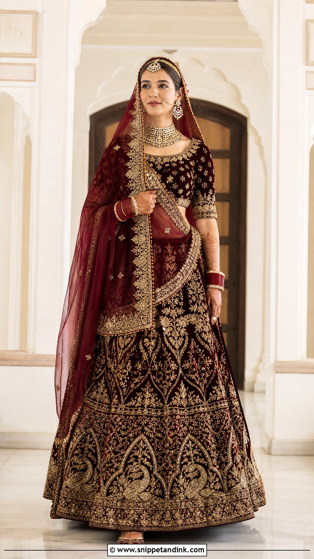 Maroon Velvet Bridal Lehenga - Snippet and Ink - 20 Indian Wedding Bridal Outfits