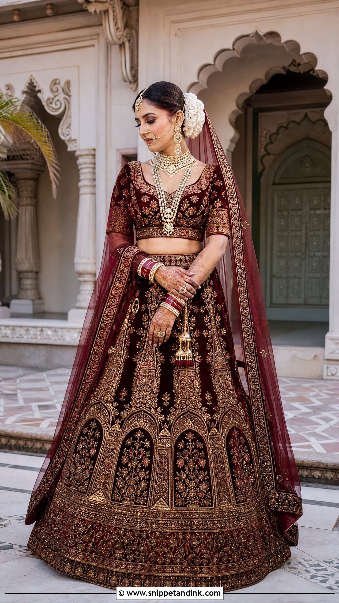 Maroon Velvet Bridal Lehenga - Snippet and Ink - 25 Hindu Wedding Dress Ideas