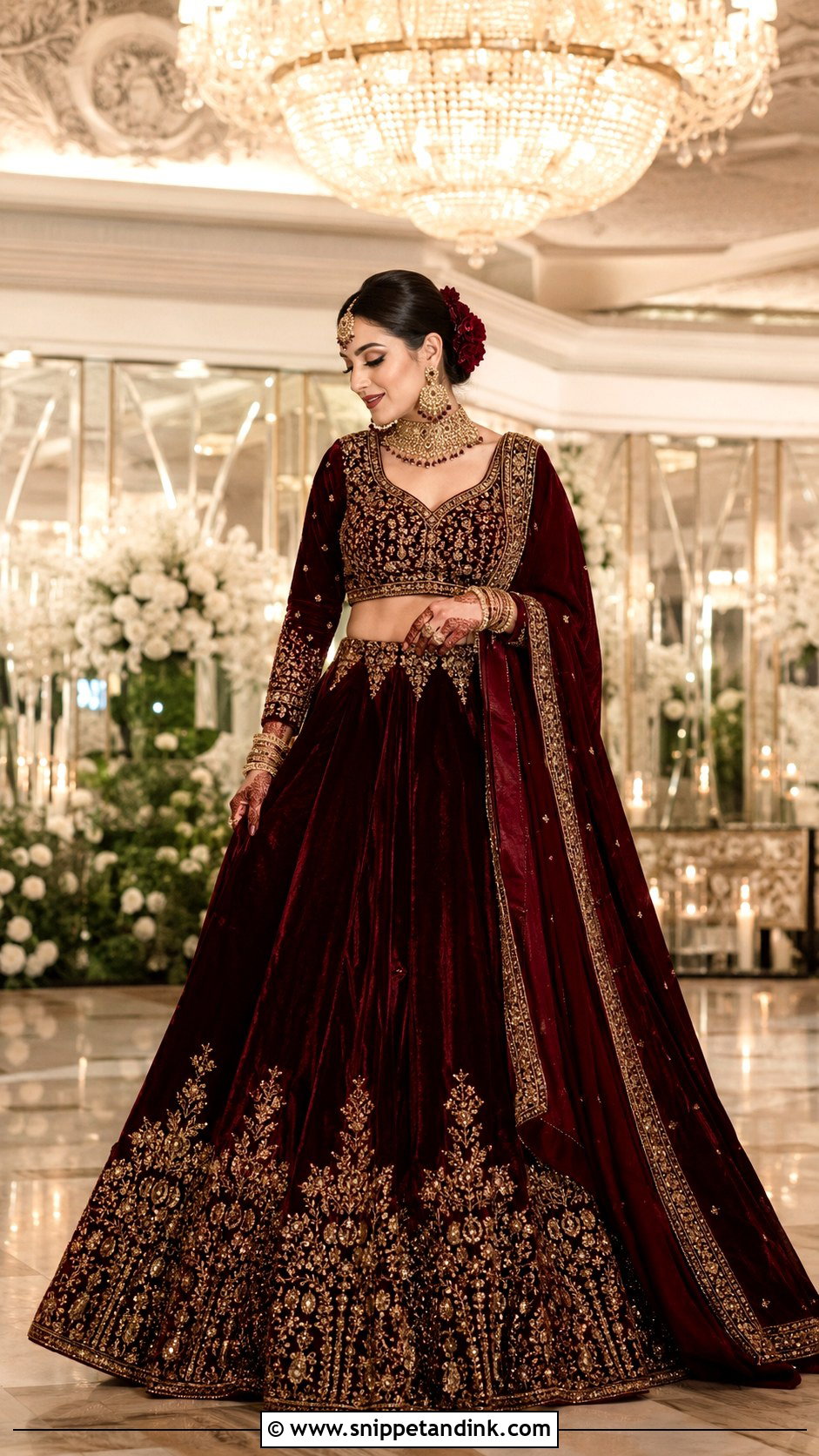 Maroon Velvet Bridal Lehenga - Snippet and Ink - 25 Maroon Bridal Dress Ideas