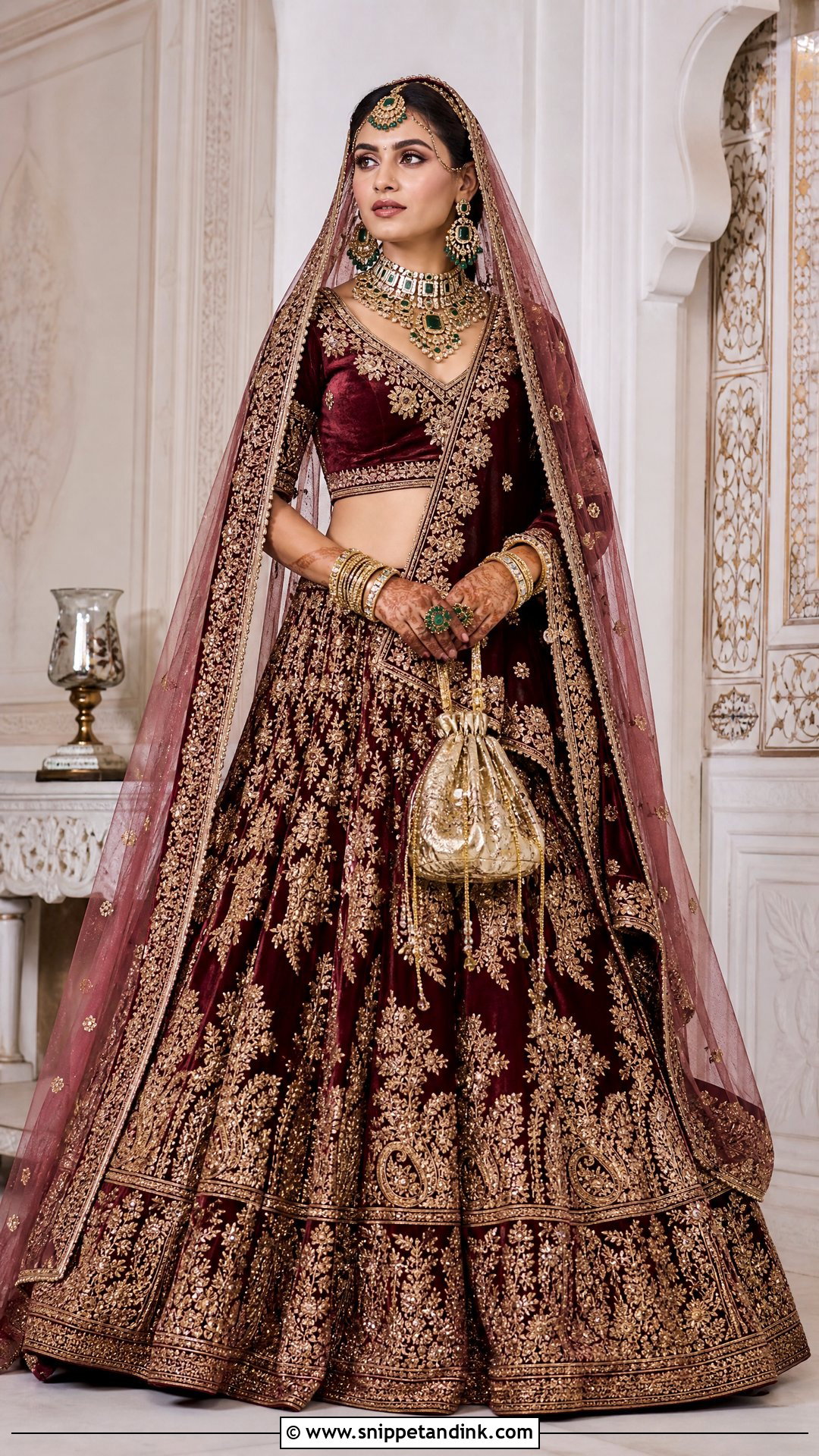 Maroon Velvet Bridal Lehenga - Snippet and Ink - 25 Royal Indian Brides Ideas