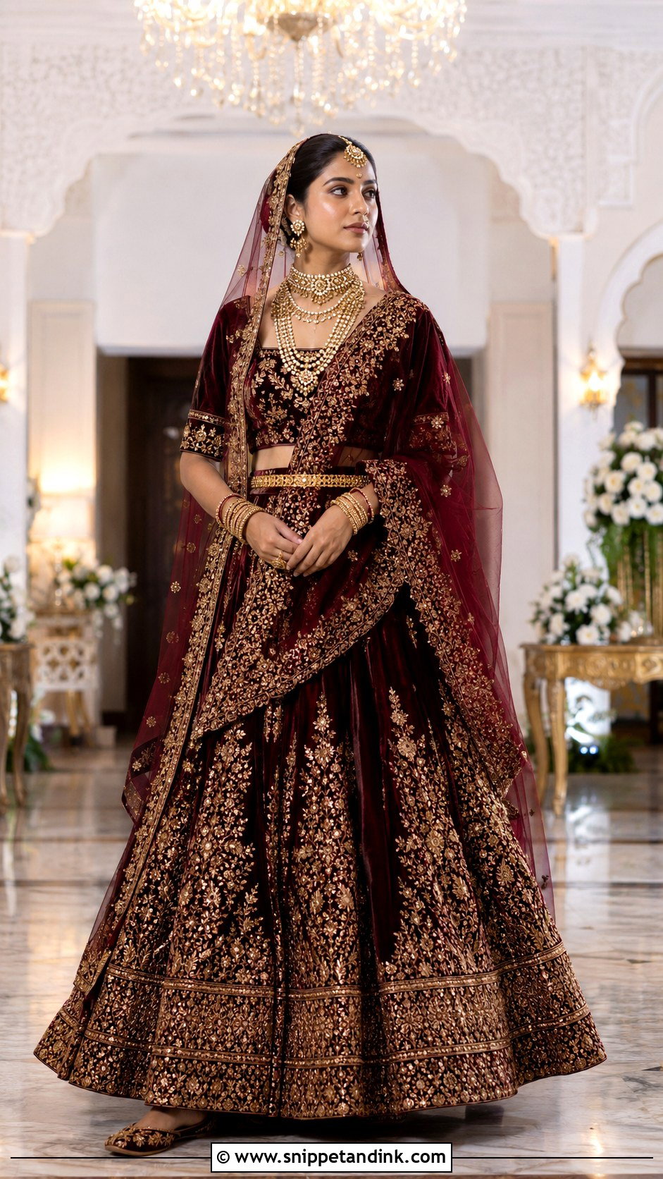 Maroon Velvet Bridal Lehenga - Snippet and Ink - 20 90s Indian Bride Ideas
