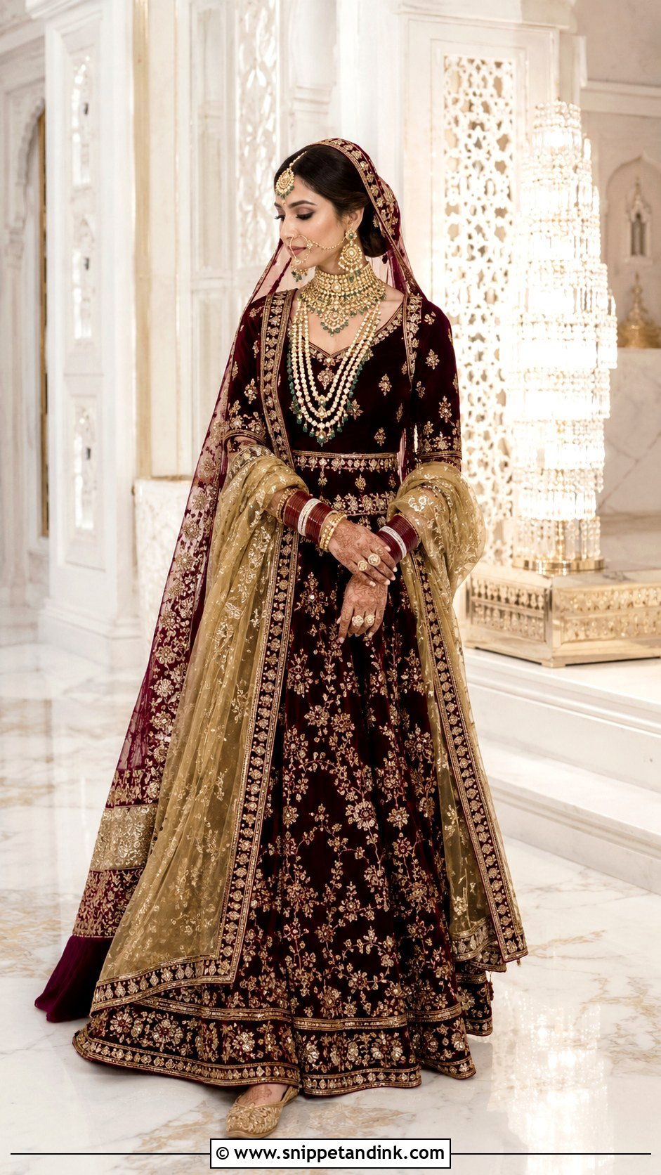Maroon Velvet Bridal Lehenga - Snippet and Ink - 20 Bridal Traditional Outfit Ideas
