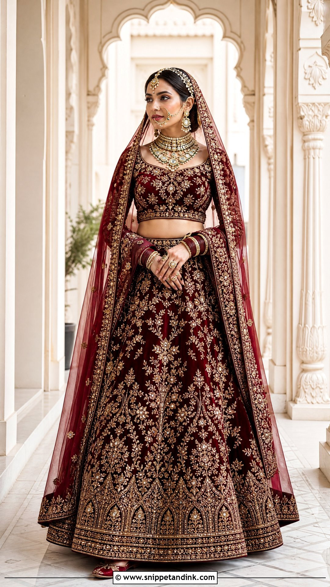 Maroon Velvet Bridal Lehenga - Snippet and Ink - 20 Indian Bridal Photos Wedding Dresses