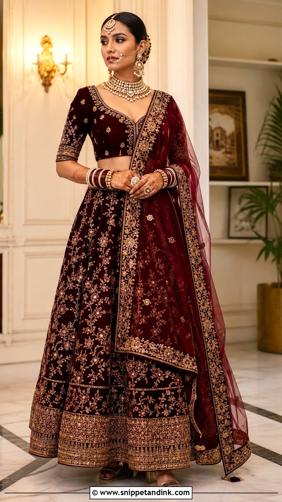 Maroon Velvet Bridal Lehenga Choli - Snippet and Ink - 20 Bride Choli Ideas