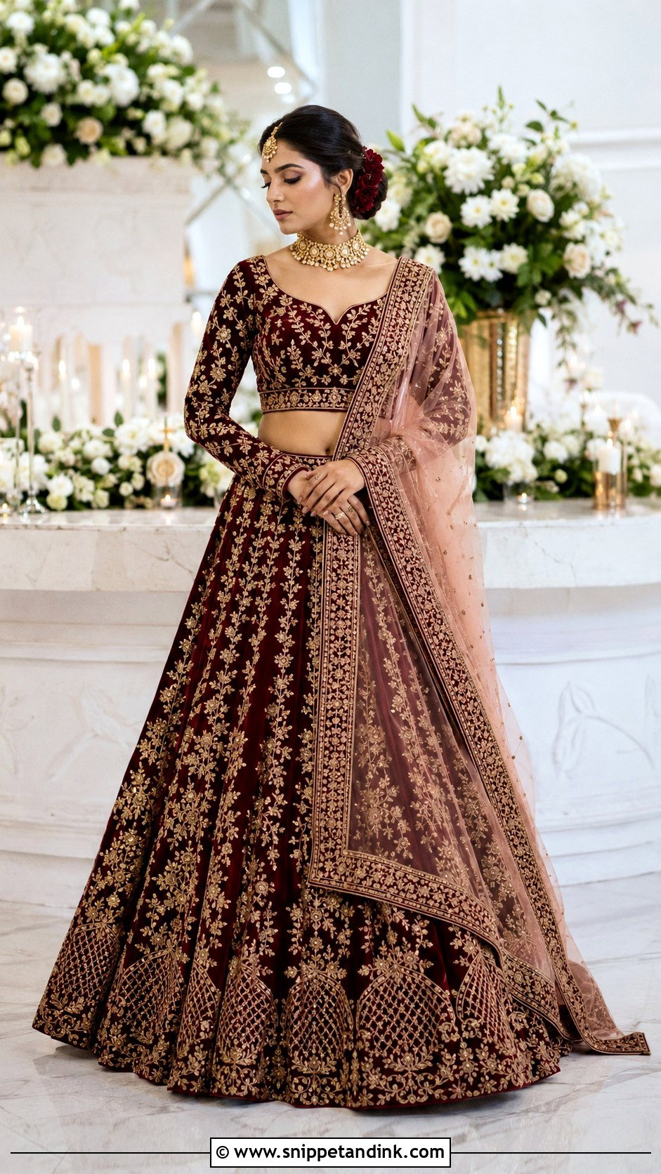Maroon Velvet Bridal Lehenga - Snippet and Ink - 20 Bride Lahenga Design Ideas