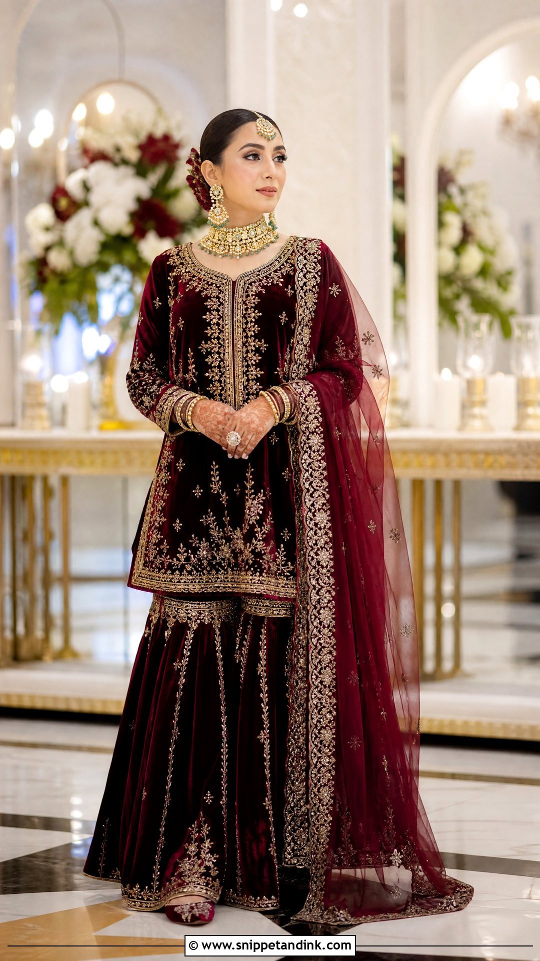 Maroon Velvet Bridal Sharara - Snippet and Ink - 20 Red Bridal Sharara Ideas