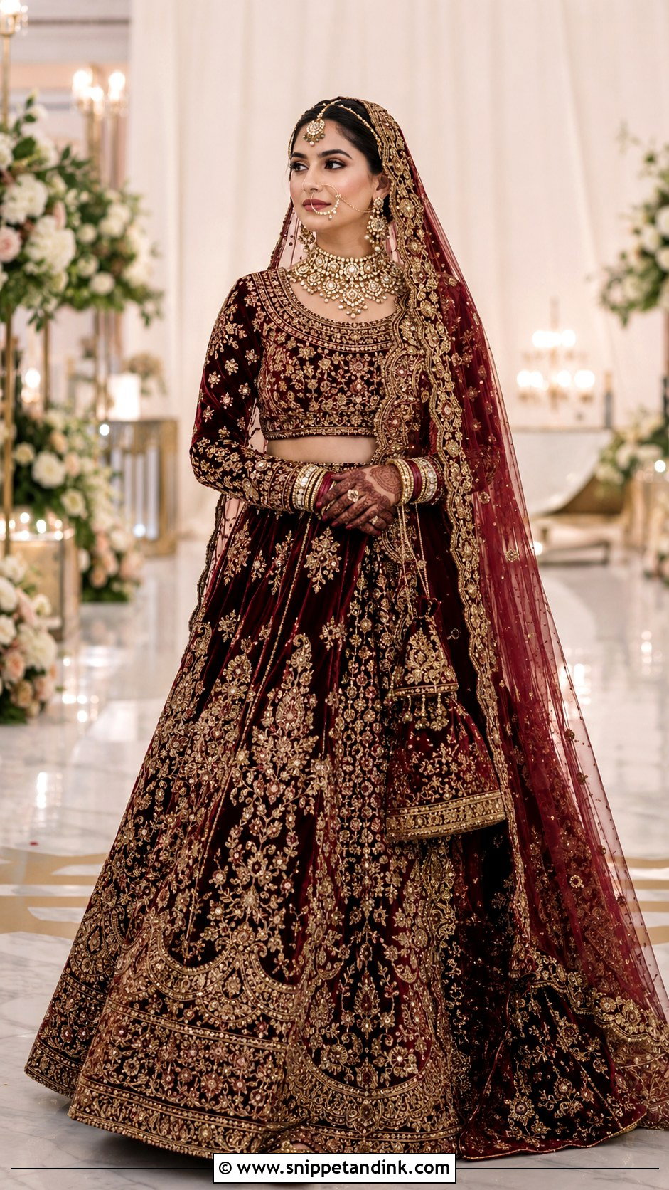 Maroon Velvet Desi Bridal Lehenga - Snippet and Ink - 20 Desi Wedding Bride Ideas