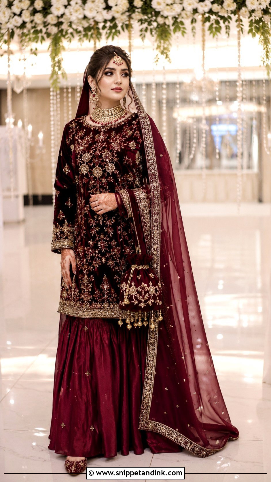 Maroon Velvet Garara Bridal Dress - Snippet and Ink - 20 Garara Bridal Dress Ideas