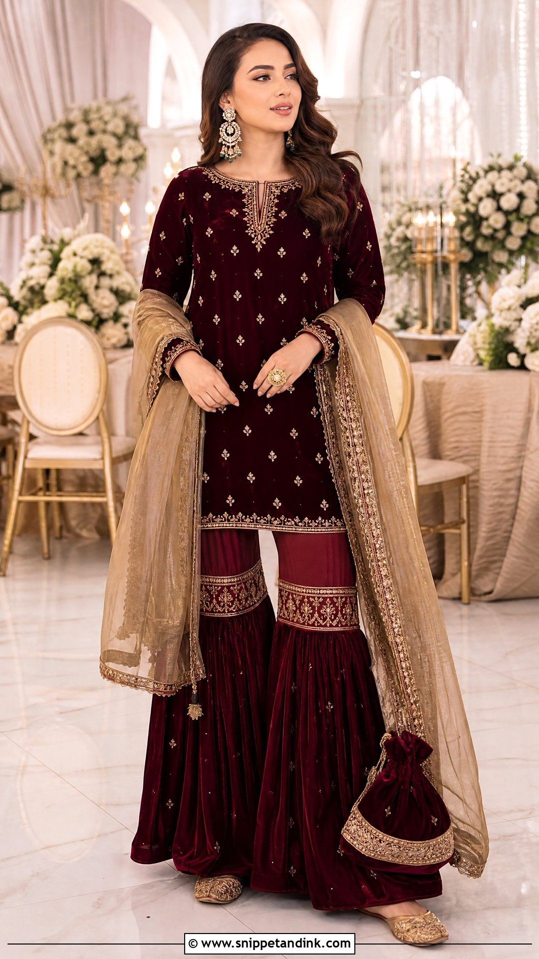 Maroon Velvet Garara Suit For Winter Wedding - Snippet and Ink - 20 Garara Suits Designs for Wedding