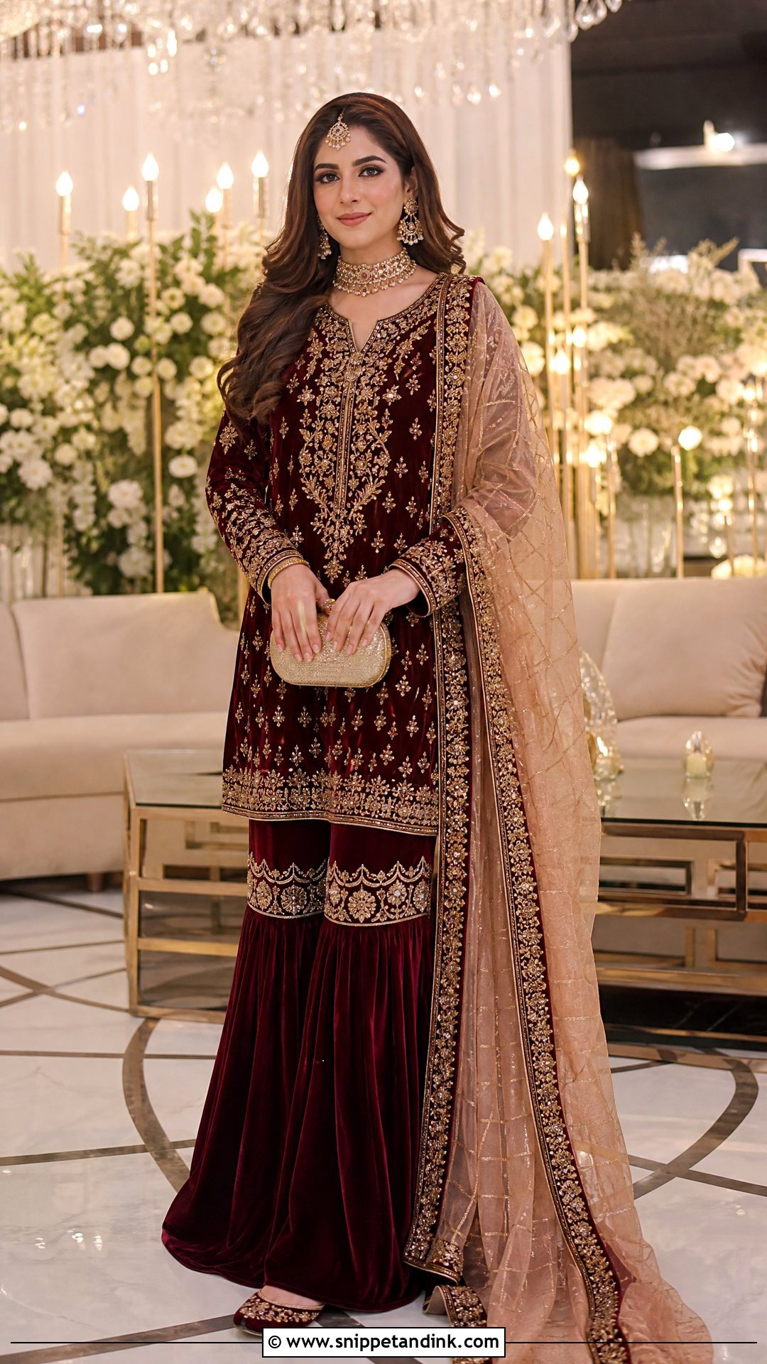 Maroon Velvet Garara With Zardozi Work - Snippet and Ink - 20 Latest Garara Designs for Wedding