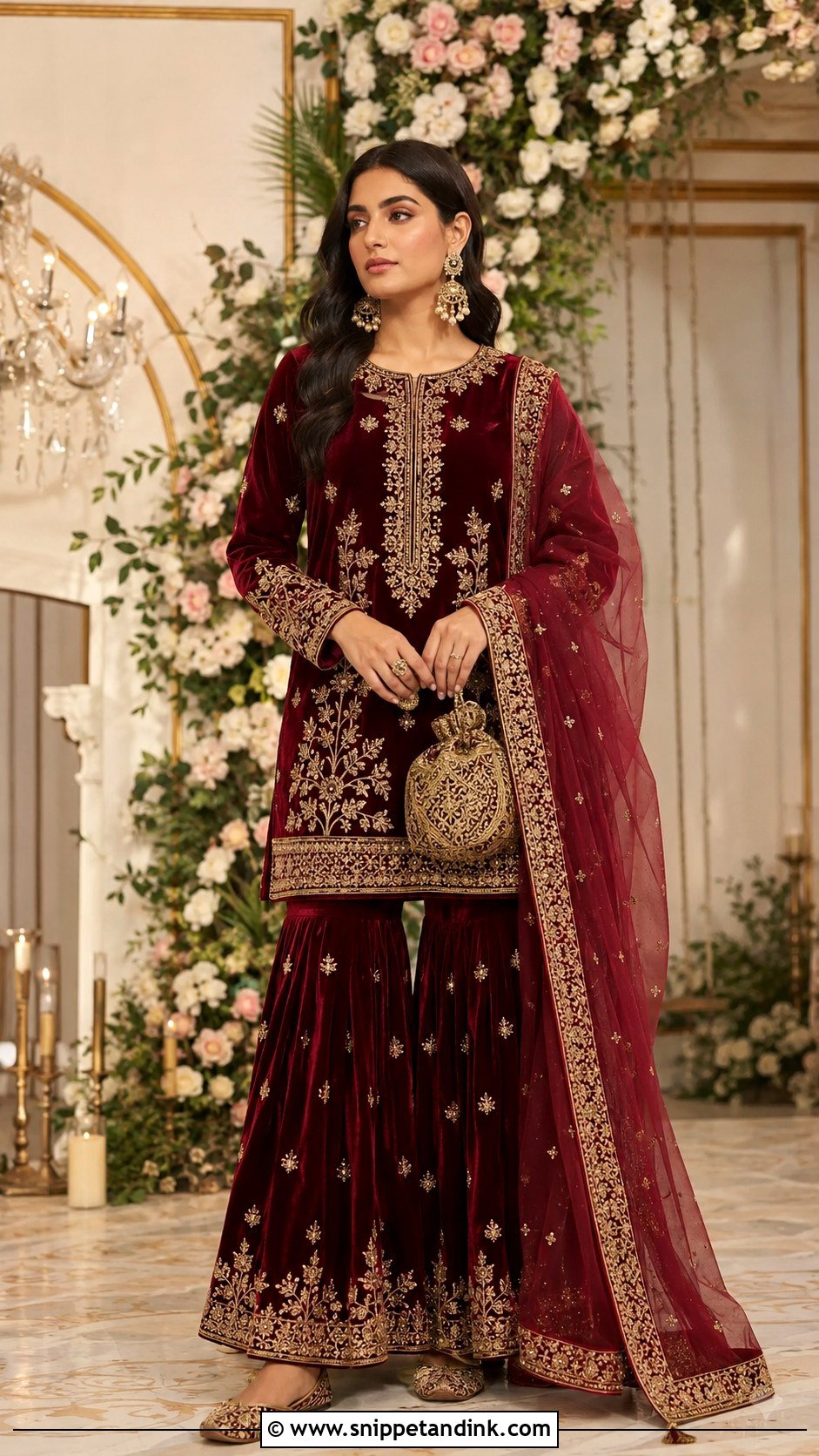 Maroon Velvet Garara - Snippet and Ink - 20 Garara for Wedding Ideas