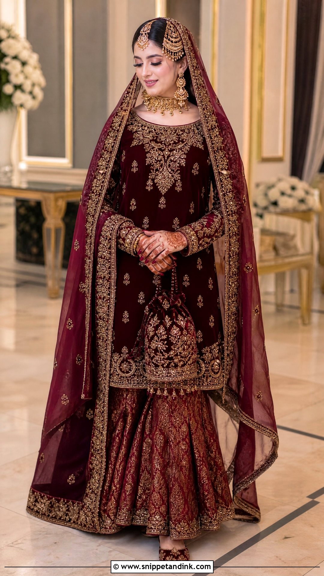 Maroon Velvet Gharara Nikah Dress - Snippet and Ink - 20 Pakistani Bridal Nikah Dress Ideas