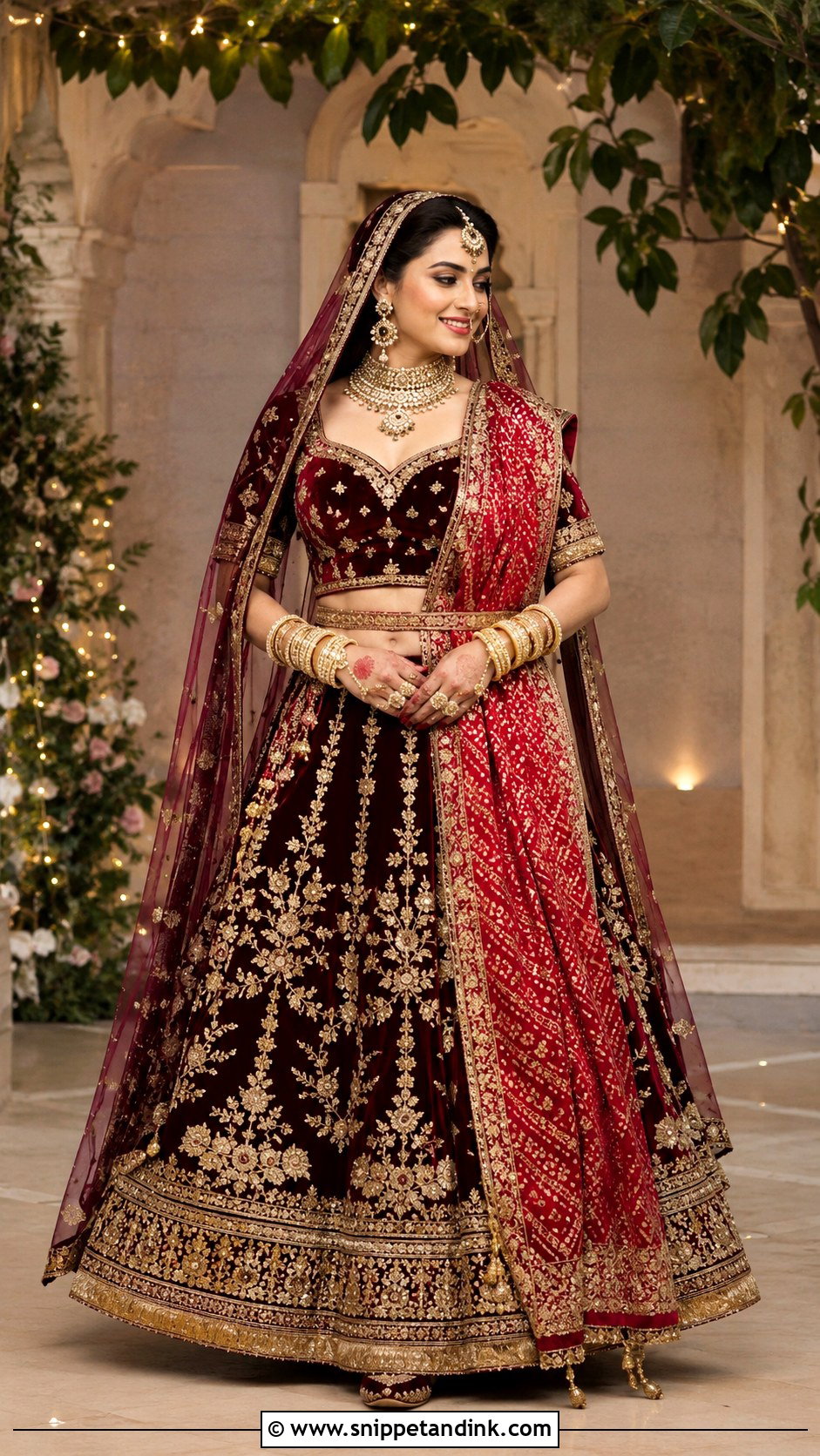 Maroon Velvet Gujarati Bridal Lehenga - Snippet and Ink - 20 Gujrati Wedding Brides Ideas