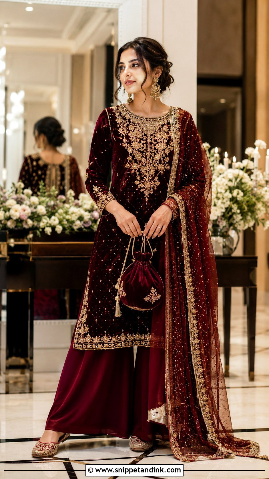 Maroon Velvet Heavy Plazo Suit for Wedding - Snippet and Ink - 20 Heavy Plazo Suits for Wedding