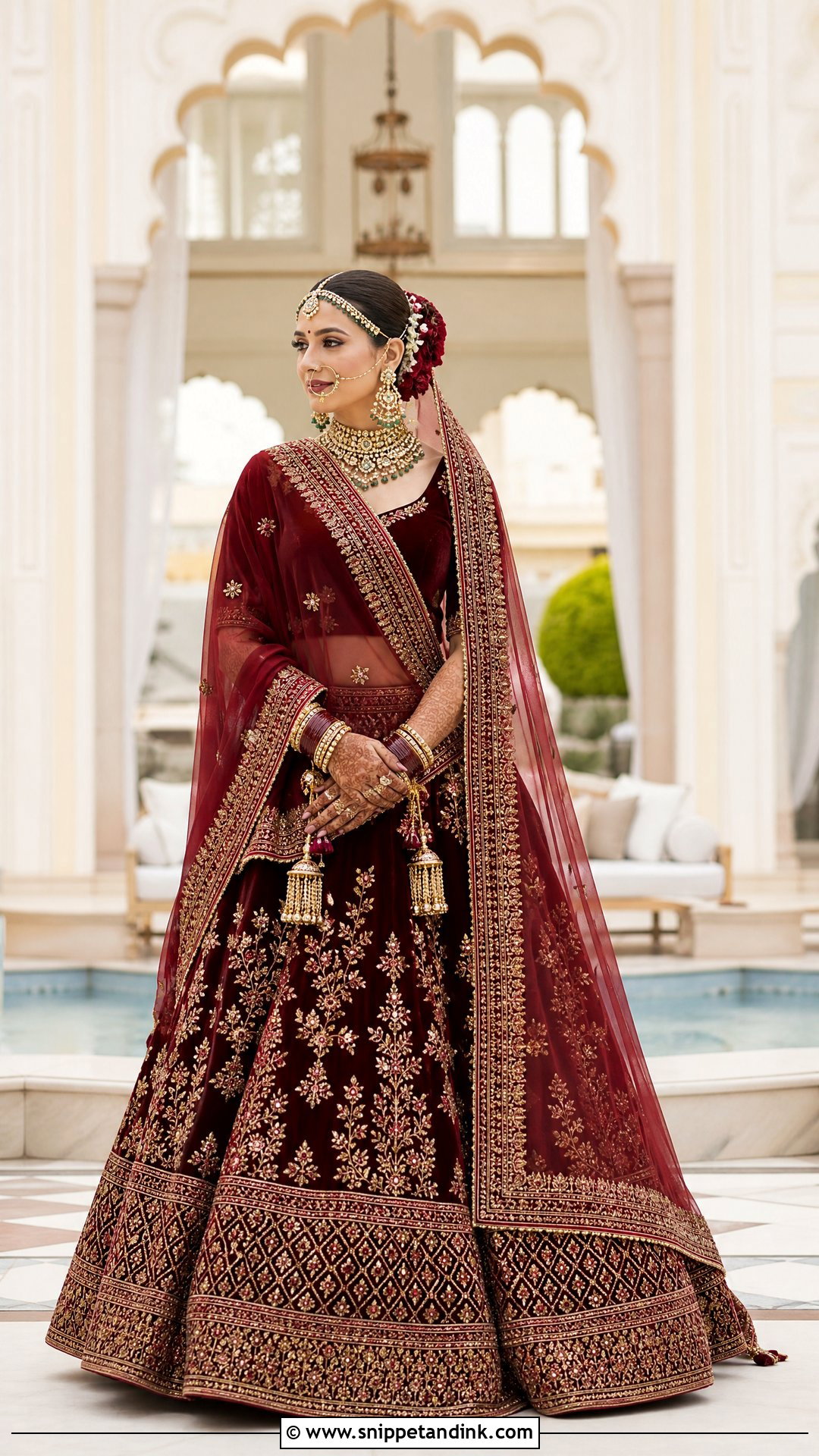 Maroon Velvet Indian Bridal Lehenga - Snippet and Ink - 20 Indian Bridal Wedding Dress Ideas