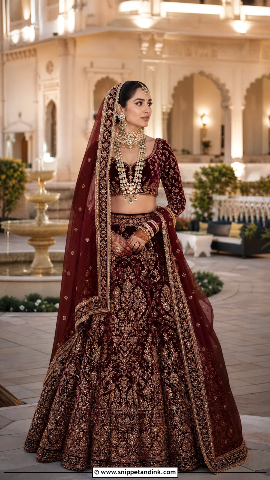 Maroon Velvet Indian Bridal Lehenga - Snippet and Ink - 20 Indian Bridal Wedding Dresses