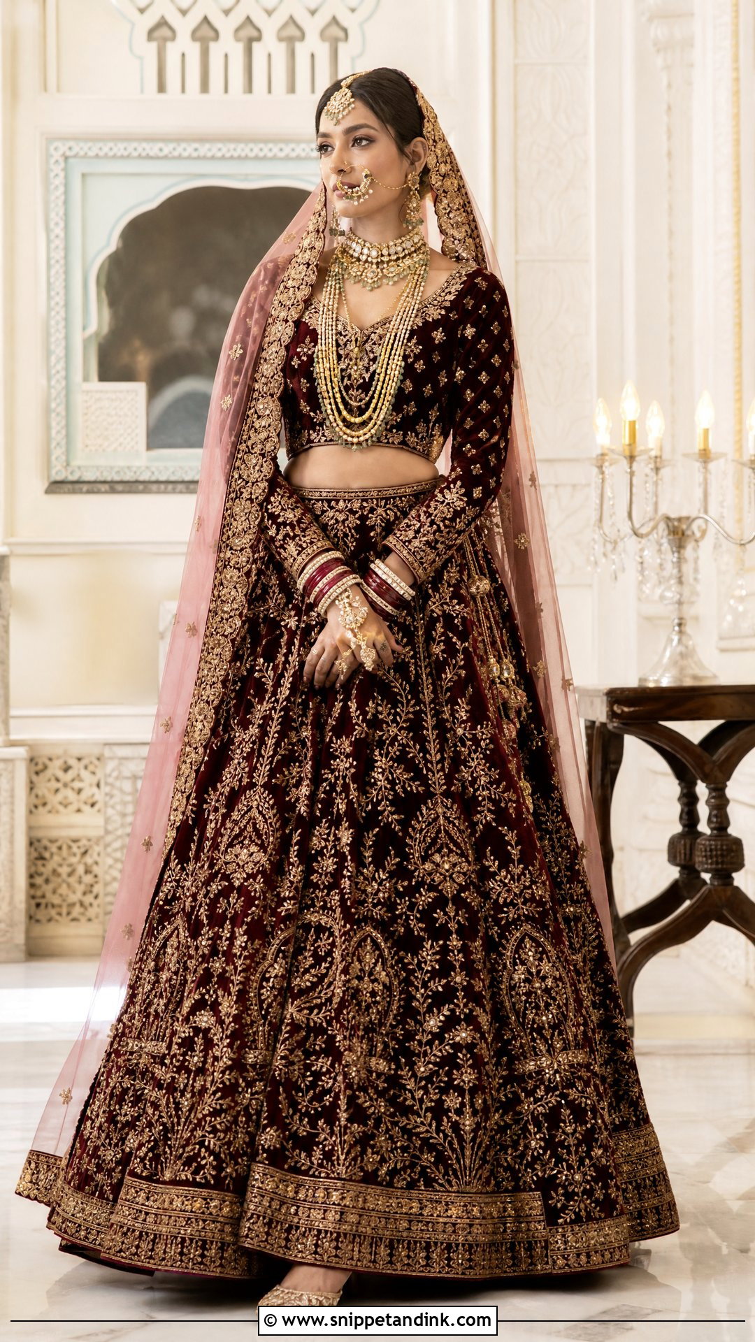 Maroon Velvet Indian Bridal Lehenga - Snippet and Ink - 20 Indian Bride Wedding Dress Ideas