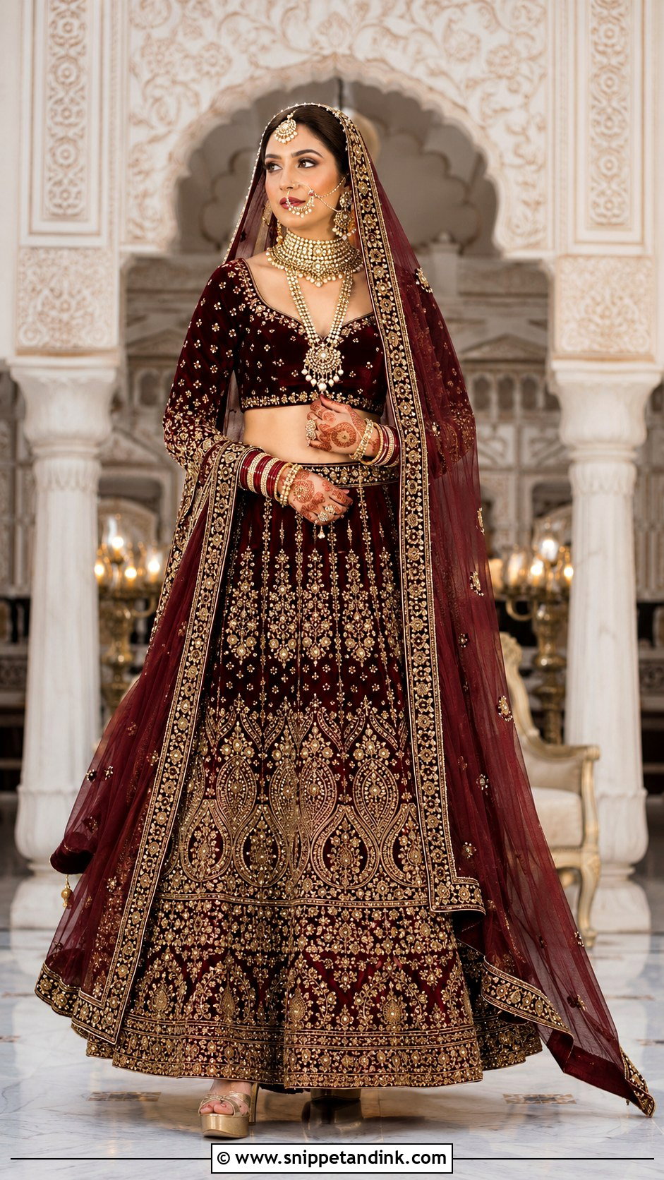 Maroon Velvet Indian Bridal Lehenga - Snippet and Ink - 20 Indian Wedding Outfits for Bride